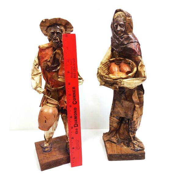 Vintage Mexican Folk Art Paper Mache Figures 14" Handmade Village People Set 2 - Picture 3 of 10
